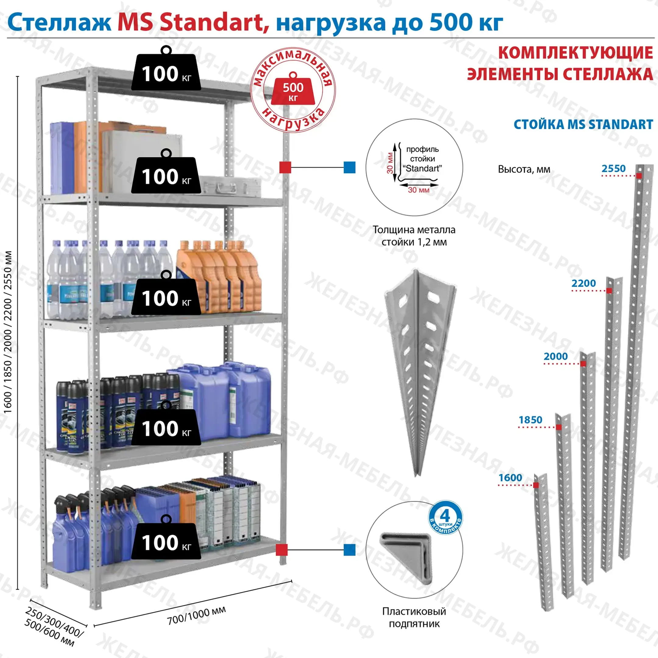 Стеллаж MS STANDART 1600х1000х500 (3 полки)